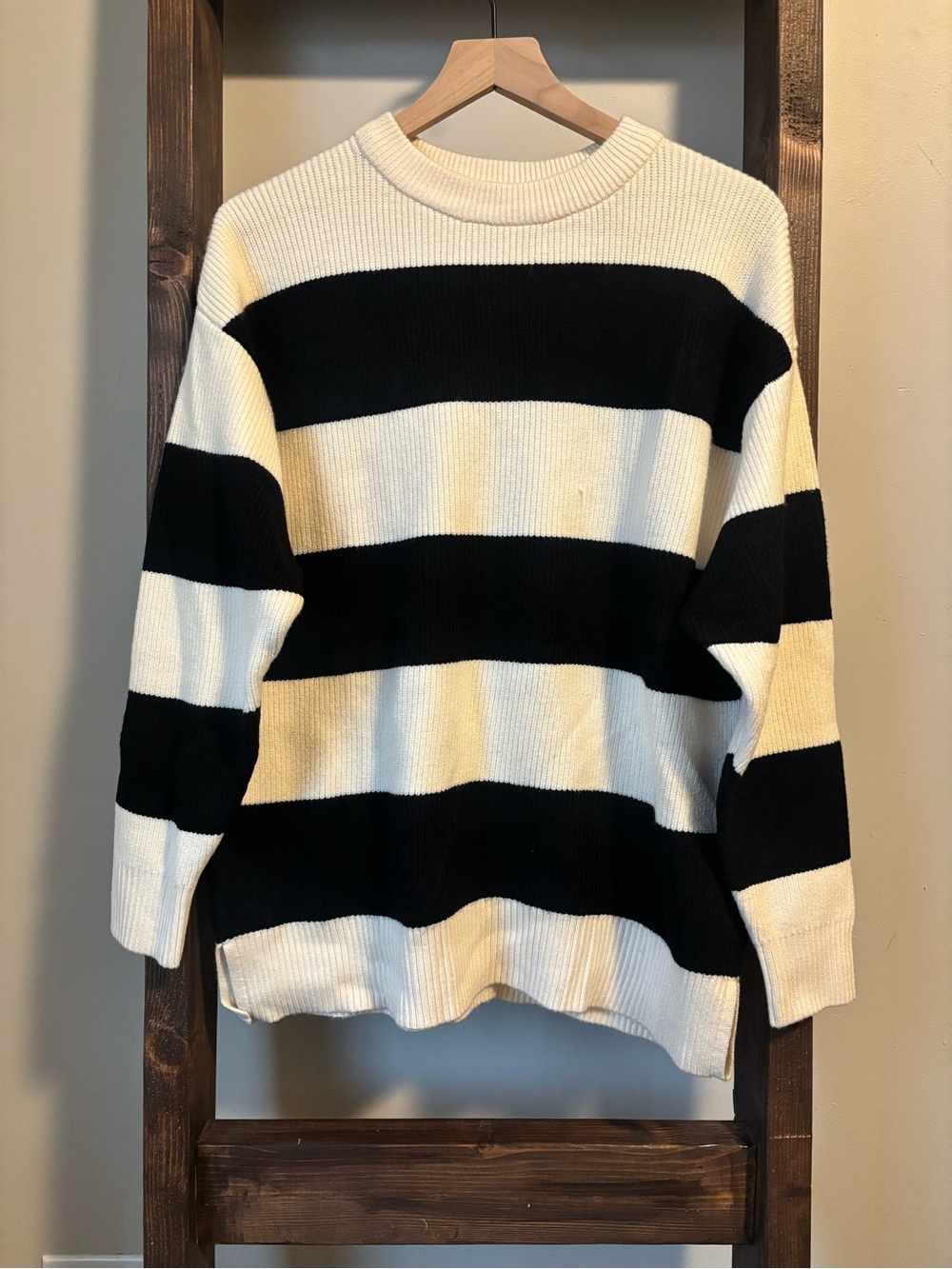 Zara Black & White Striped Crewneck Sweater - 13/14